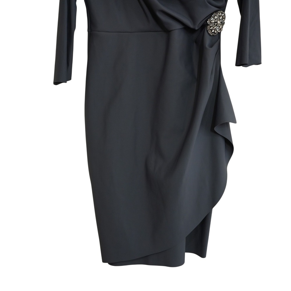 Alex Evenings NEW Size 8 Charcoal Gray Embellished Brooch Sheath Cocktail Dress - Picture 8 of 9